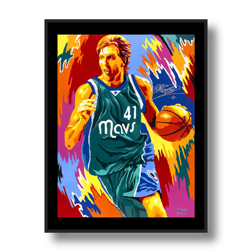 Dirk Nowitzki Framed Giclee Canvas Print